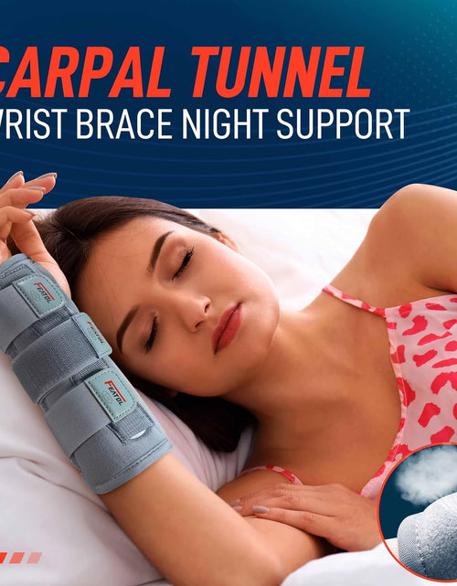 Load image into Gallery viewer, Carpal Tunnel Wrist Brace | Night Sleep Support Brace, Removable Metal Wrist Splint- Hot/Ice Pack, Right Hand, Small/Medium, Adjustable Hand Brace for Men, Women, Relieve and Treat Wrist Pain

