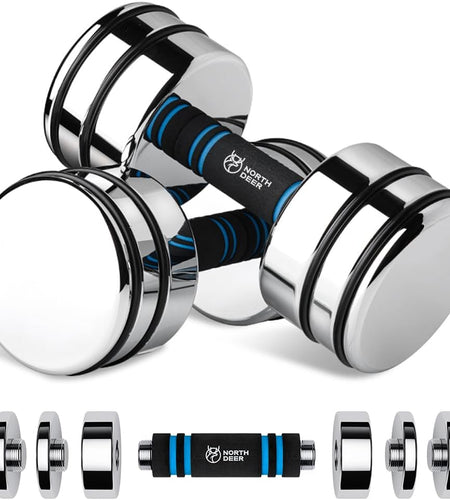 Steel Dumbbells Ultracompact & Adjustable Chrome Dumbbell with Foam Handles 5Lb 10Lb 15Lb 20Lb 30Lb 50Lb Home Gym Workout (Choice of Size)
