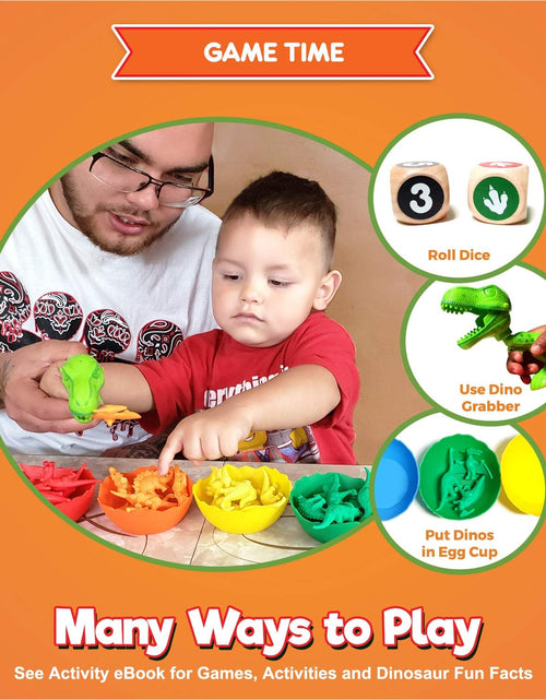 Load image into Gallery viewer, Jumbo Sorting &amp; Counting Dinosaurs Matching Game - Educational Dinosaur Toys for 2 3 4 5 Year Olds with 54 Math Manipulatives, Dino Grabber, Toddler Games Dice, Toy Storage &amp; Kids Activities Ebook

